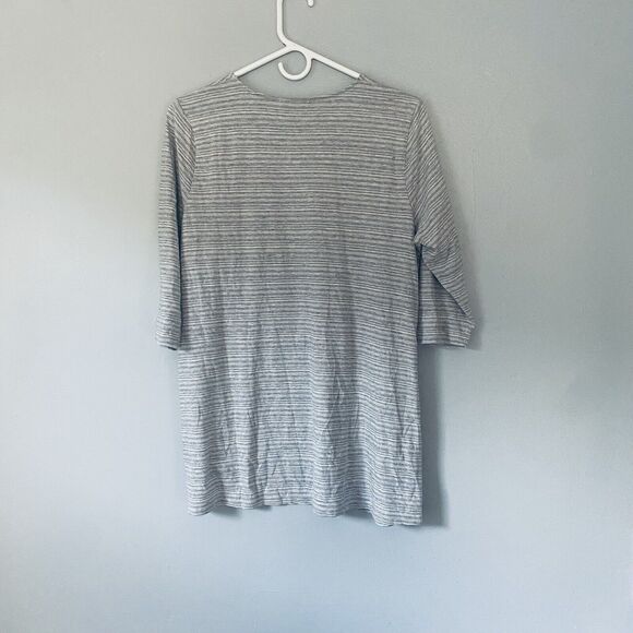 J. Jill Pure Jill Top Size Medium Gray Striped T Shirt 3/4 Sleeves Capsule - Picture 2 of 7